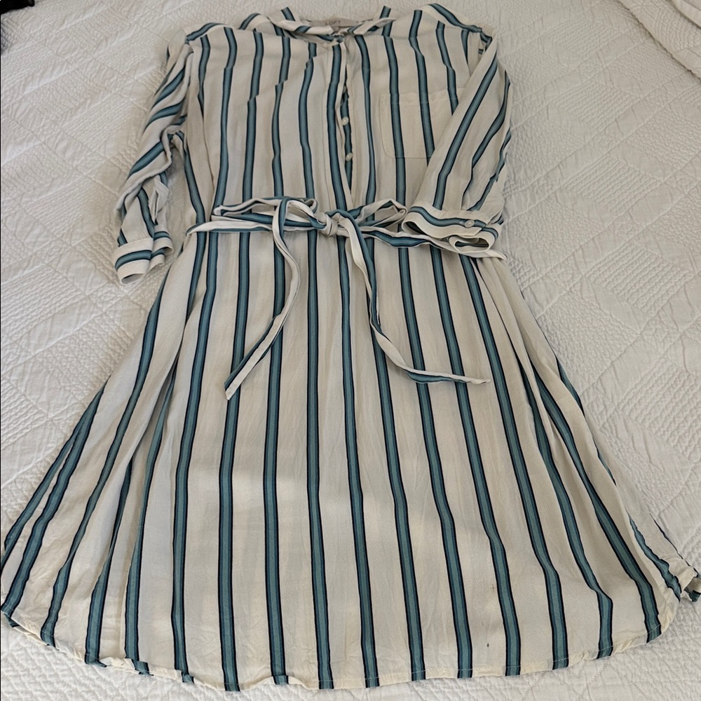 LOFT Blue and White Striped Shirt Dress